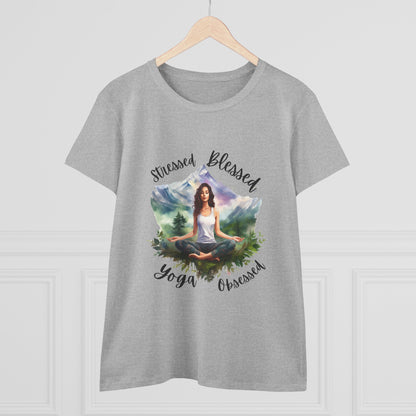 Stressed Blessed yoga Obsessed Woman's Semi fitted Shirt
