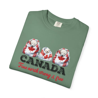 Canada True North Strong & Free Unisex T-Shirt Polar Bears Wrapped in Canada Flag