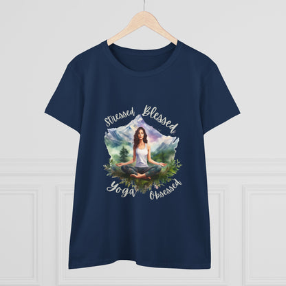 Stressed Blessed yoga Obsessed Woman's Semi fitted Shirt