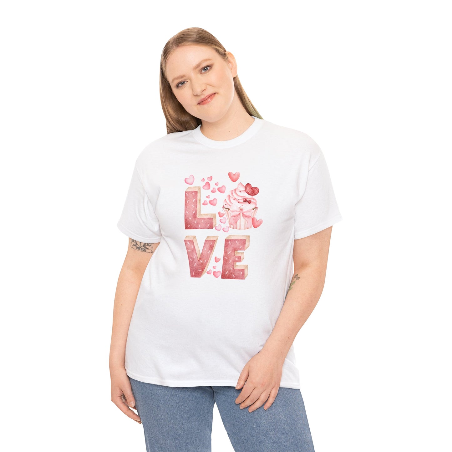 Cute Pink Love Cupcake Graphic Tee cupcake lover, Couples Gift, Unisex T-Shirt, Sweetheart Shirt, Heart Print Apparel, Romantic Wear