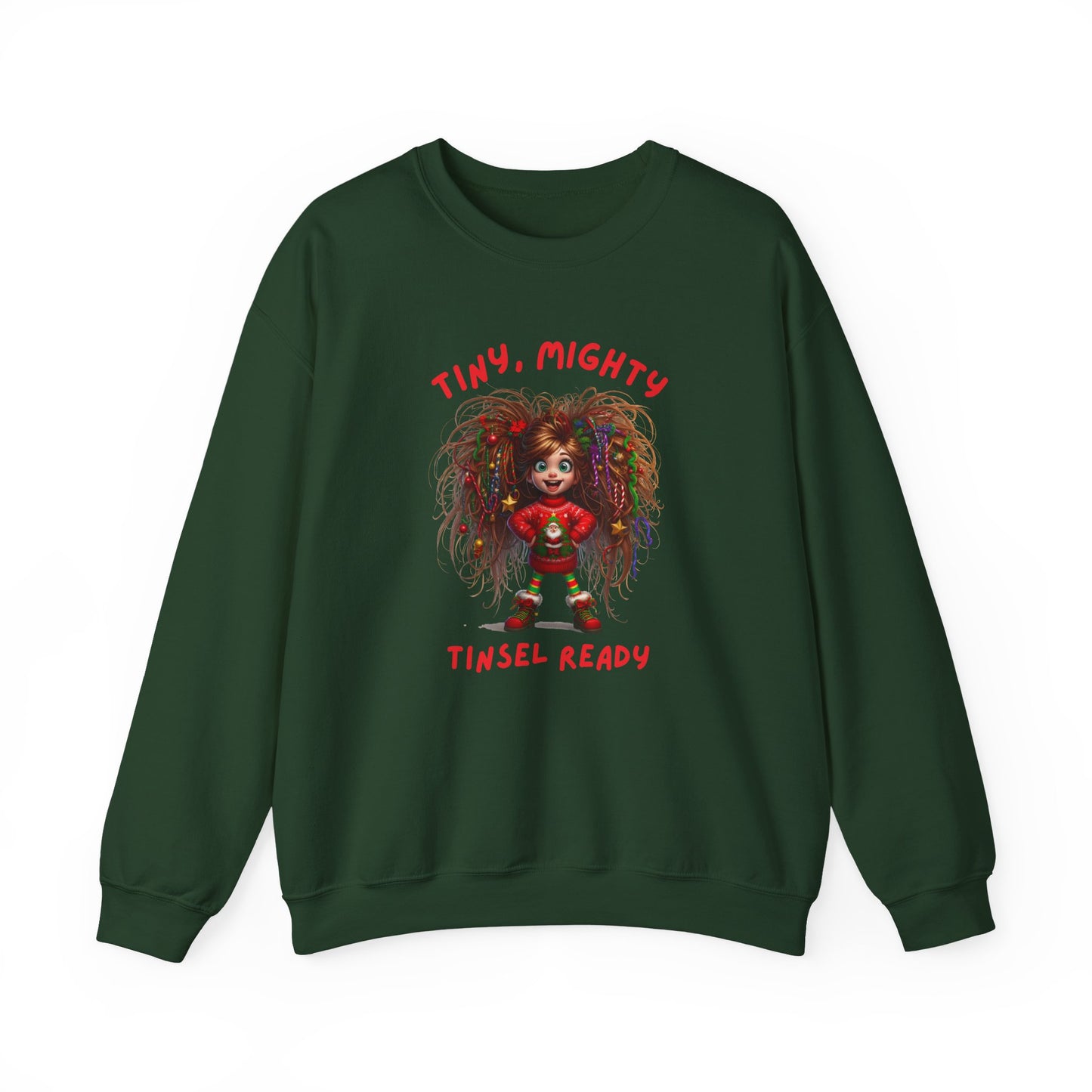 Tiny Mighty Tinsel Ready Sweatshirt, Holiday Sweater, Cute Graphic Crewneck, Unisex Winter Apparel, Gift for Her