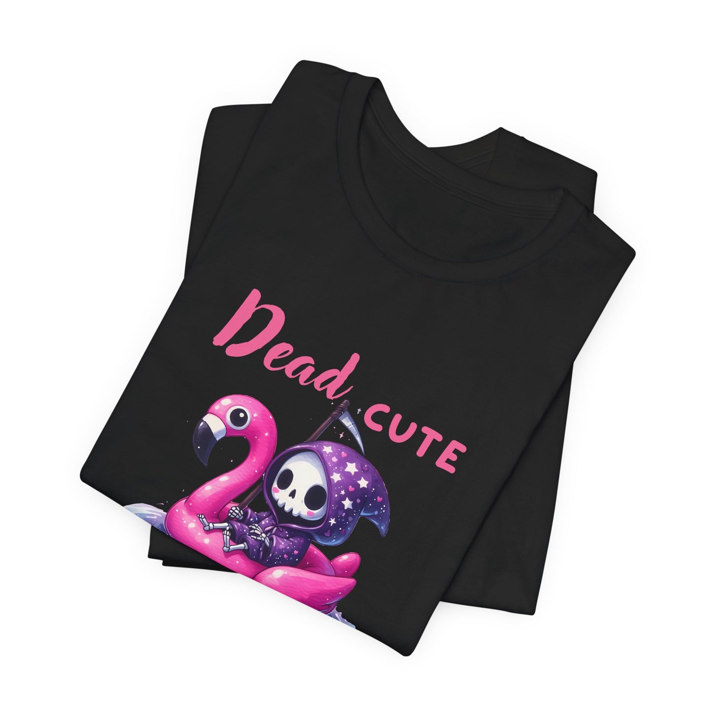 Dead Cute soakin in the sun Flamingo T-Shirt Summerween Funny Grim Reaper Shirt Halloween Vacation Vibes, Unique Gift, Beach Party Apparel