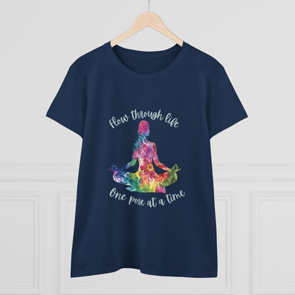 Yoga Tee - "Flow Through Life, One Pose at a Time" Woman's Semi fit tee