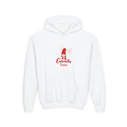 Canada Day Kids Hoodie Cute Gnome with Heart Flag Fireworks