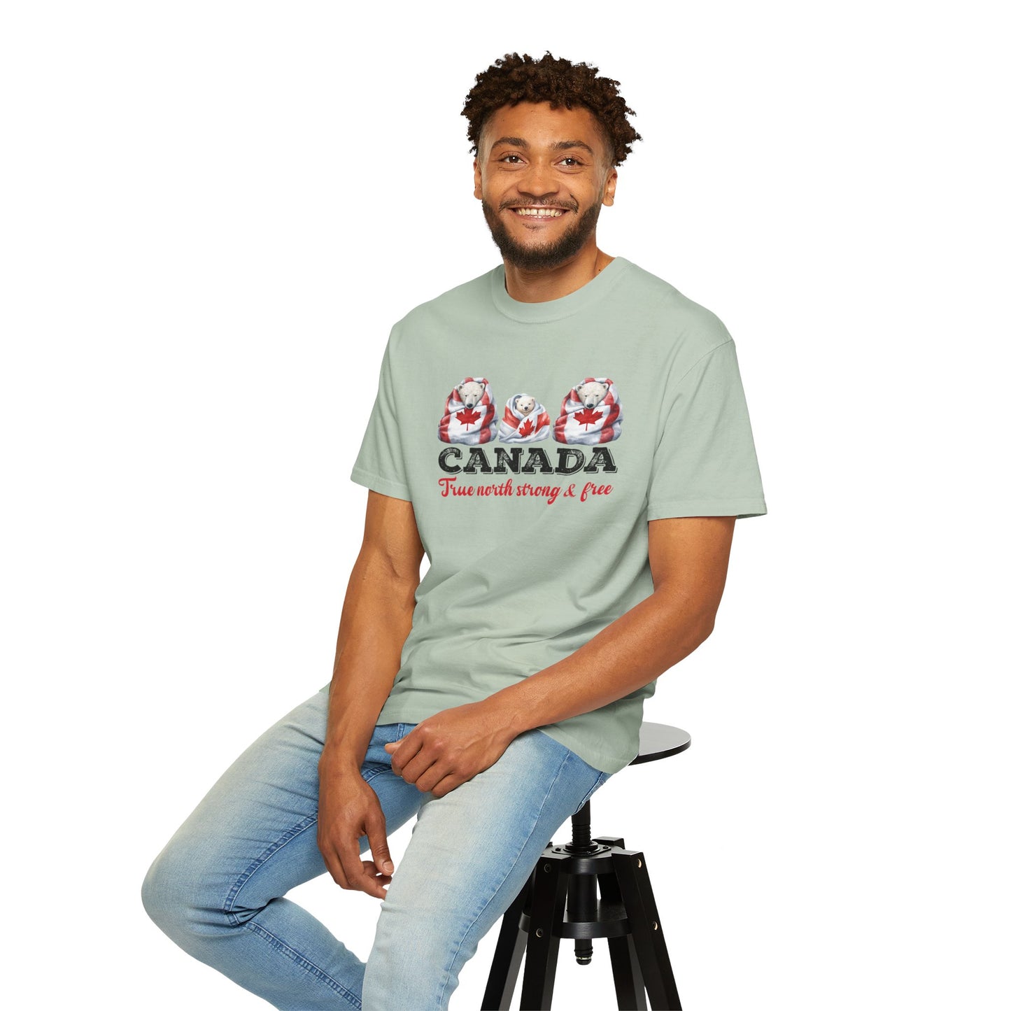 Canada True North Strong & Free Unisex T-Shirt Polar Bears Wrapped in Canada Flag