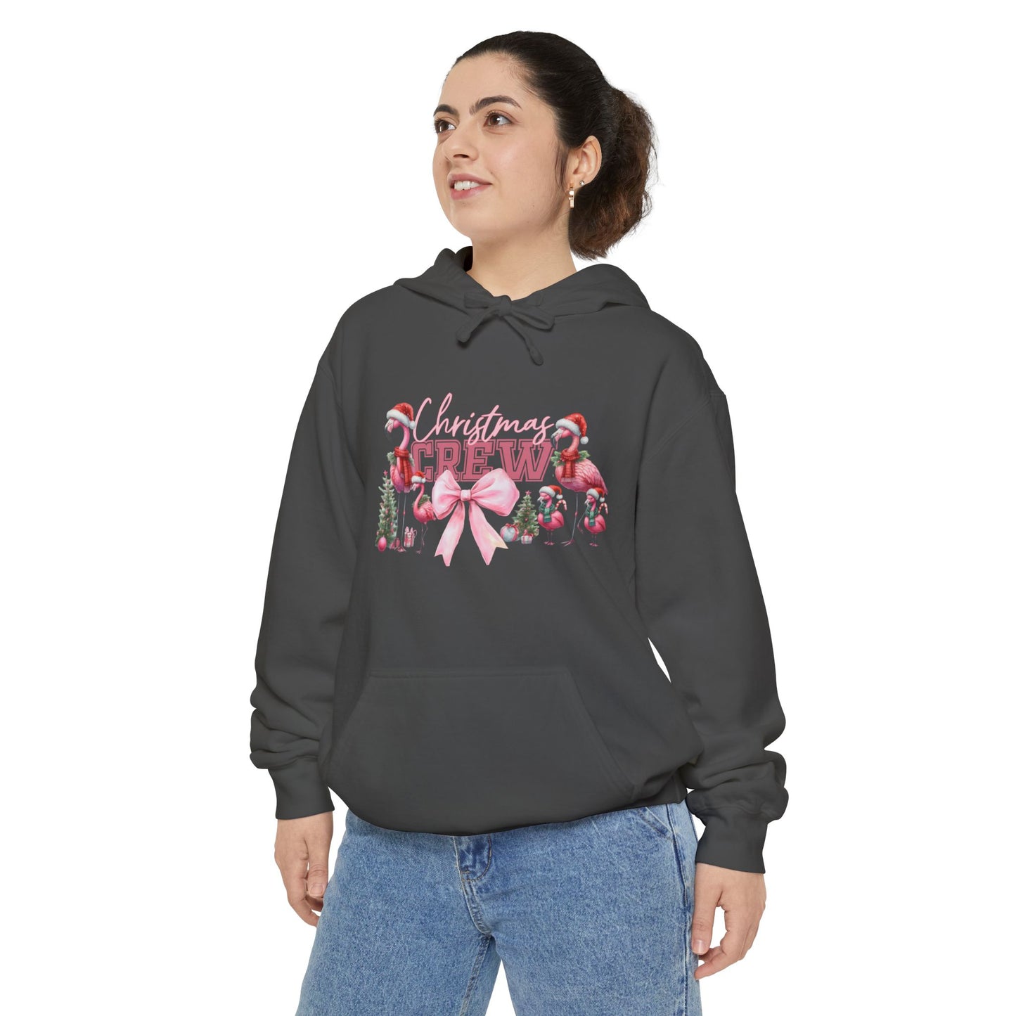 Christmas Crew Flamingo Hoodie – Festive Flamingos, Santa Hats & Holiday Cheer