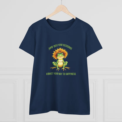 Jump Into Your Blessings Ribbit your way to happiness cute frog Womans semi fit tee