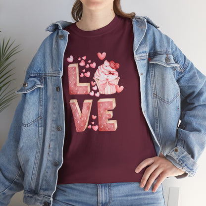 Cute Pink Love Cupcake Graphic Tee cupcake lover, Couples Gift, Unisex T-Shirt, Sweetheart Shirt, Heart Print Apparel, Romantic Wear