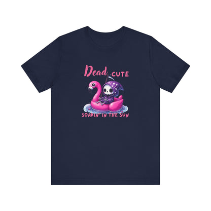 Dead Cute soakin in the sun Flamingo T-Shirt Summerween Funny Grim Reaper Shirt Halloween Vacation Vibes, Unique Gift, Beach Party Apparel