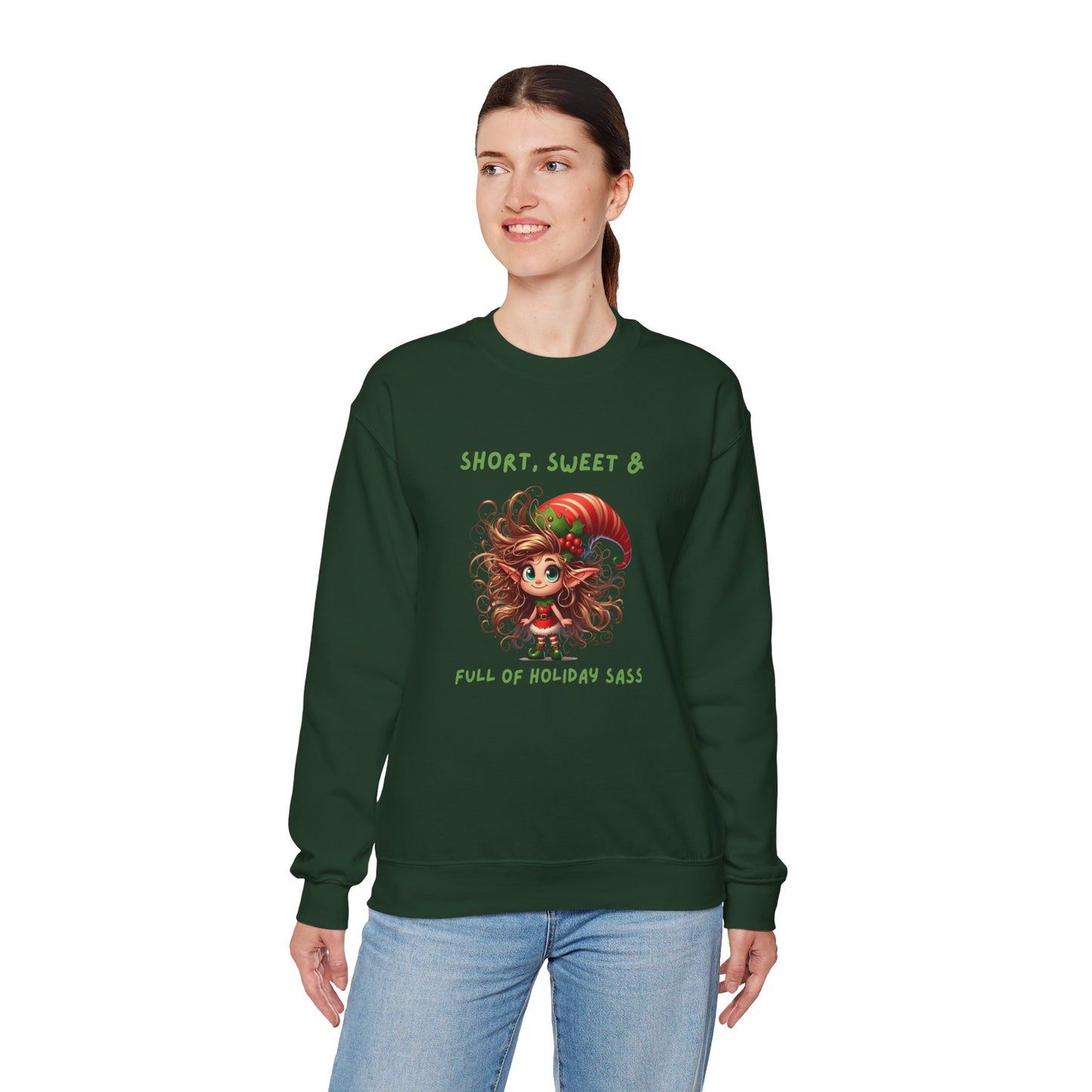 Short, Sweet, full of Holiday Sassy, Sassy Elf Holiday Sweatshirt, Cute Christmas Crewneck, Funny Seasonal Apparel, Unisex Gift for Friends, Holiday Party Outfit