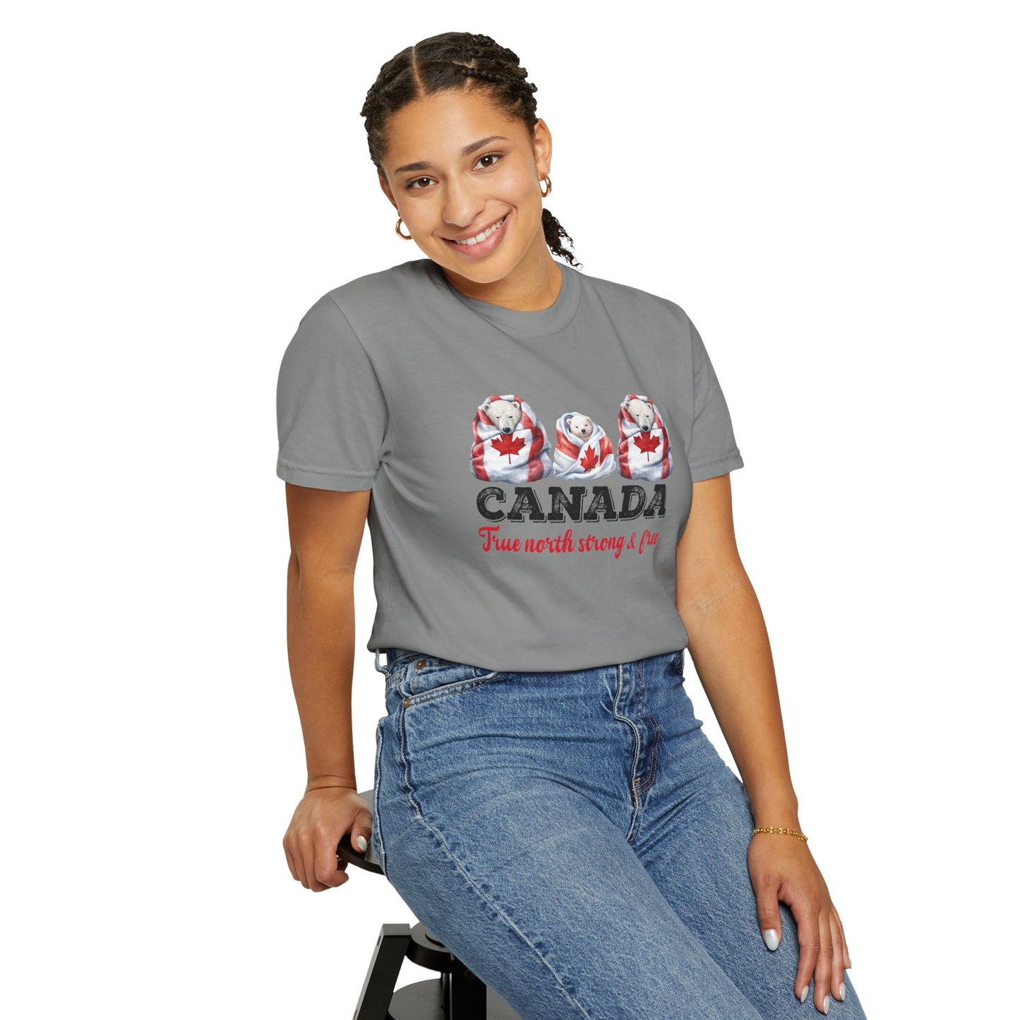 Canada True North Strong & Free Unisex T-Shirt Polar Bears Wrapped in Canada Flag