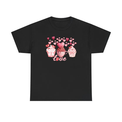 Pink Cupcakes and Hearts T-Shirt! Love Cupcake Unisex Heavy Cotton Tee, Cute Dessert Shirt, Valentines Day Gift, Sweet Treats Apparel, Birthday Party Top, Comfortable