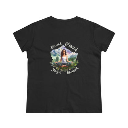 Stressed Blessed yoga Obsessed Woman's Semi fitted Shirt