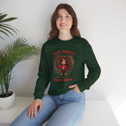 Tiny Mighty Tinsel Ready Sweatshirt, Holiday Sweater, Cute Graphic Crewneck, Unisex Winter Apparel, Gift for Her