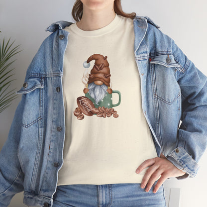 Cozy Coffee Gnome Tee, Unisex Heavy Cotton Tee, Perfect for Coffee Lovers, Holiday Gift, Cute Gnome Shirt, Casual Wear, Festive Attire