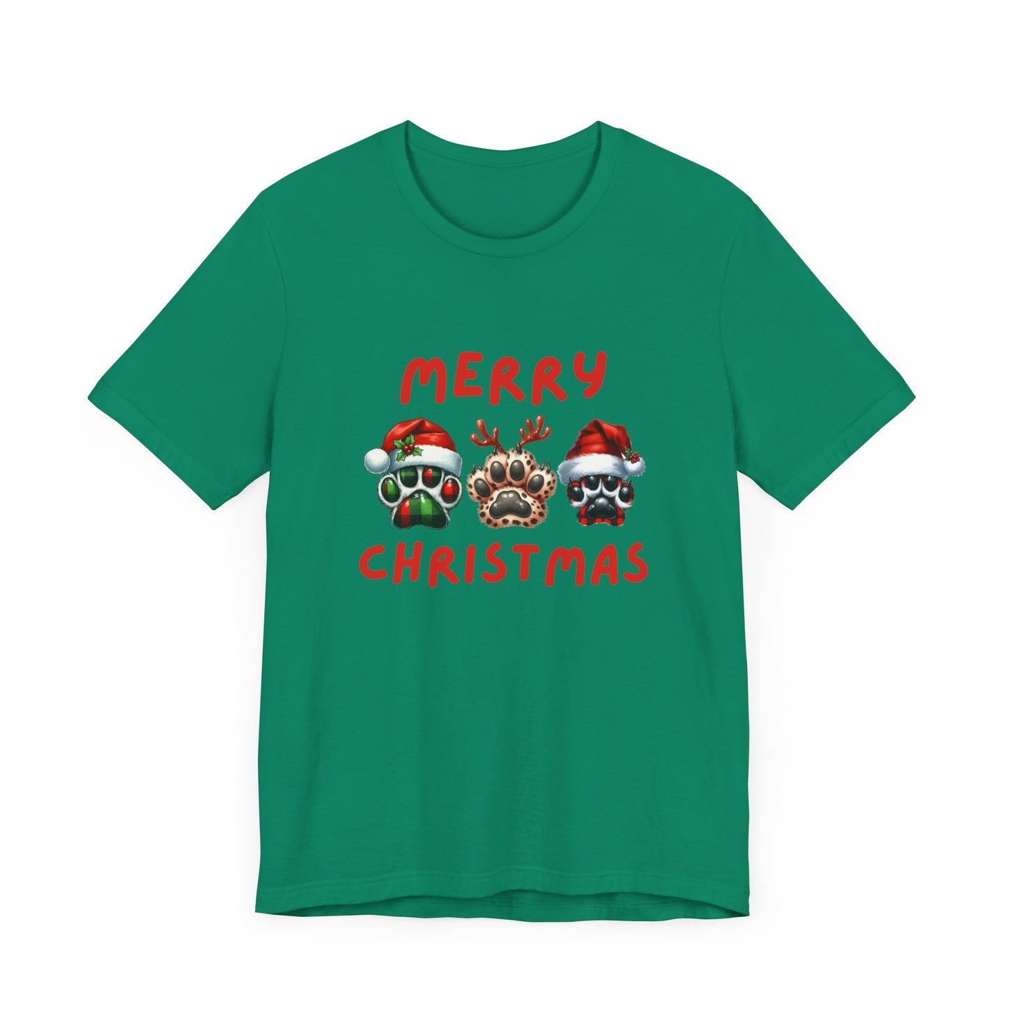 Merry Christmas paw prints Unisex Jersey Tee, Holiday T-shirt, Christmas Gift, Festive Short Sleeve, Winter Wear, Holiday Outfit, Gift for Him/Her