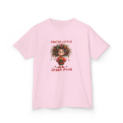 Santa's Little Spark Plug Kids Tee, Fun Holiday T-Shirt for Kids, Christmas Gift, Playful Kids Apparel, Cute Kids Clothing
