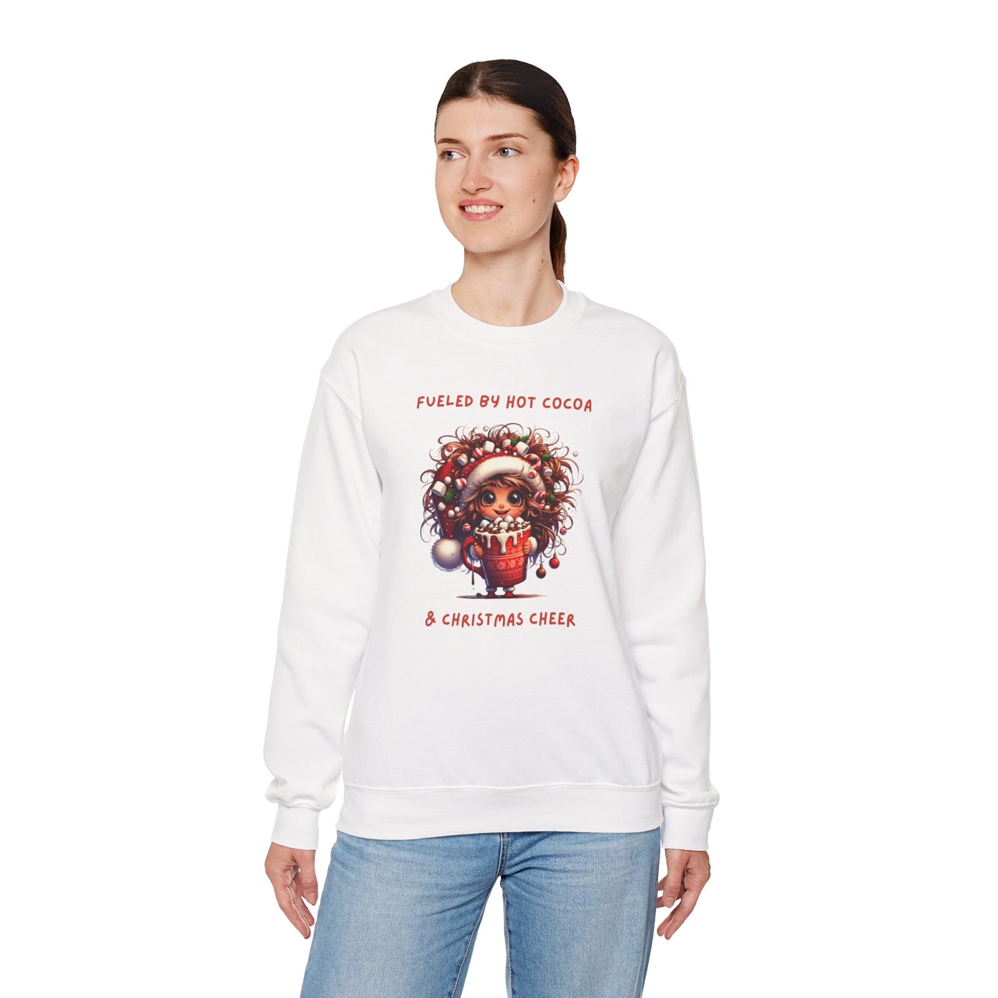 Sassy Elf Fueled by hot cocoa and Christmas Cheer Sweatshirt