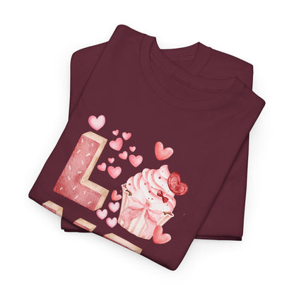 Cute Pink Love Cupcake Graphic Tee cupcake lover, Couples Gift, Unisex T-Shirt, Sweetheart Shirt, Heart Print Apparel, Romantic Wear