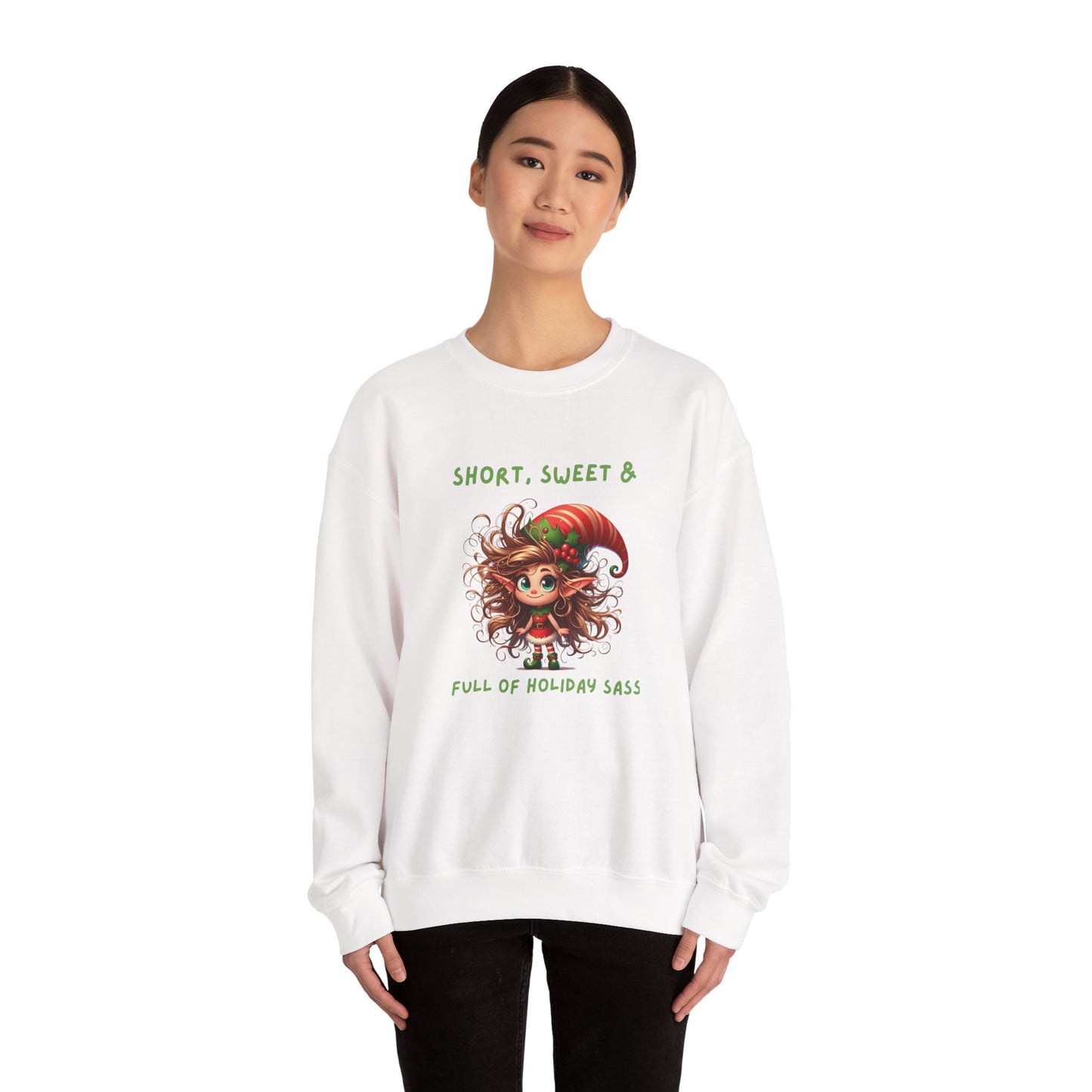 Short, Sweet, full of Holiday Sassy, Sassy Elf Holiday Sweatshirt, Cute Christmas Crewneck, Funny Seasonal Apparel, Unisex Gift for Friends, Holiday Party Outfit