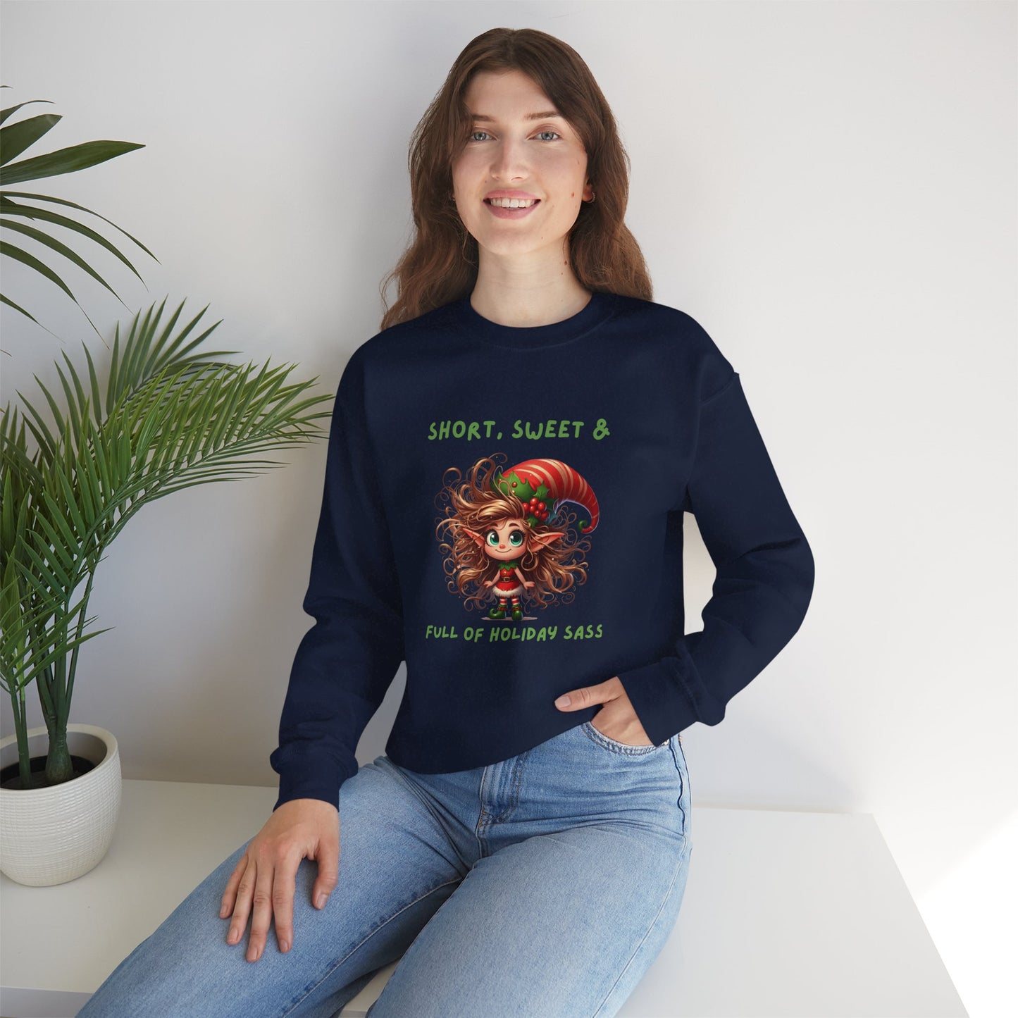 Short, Sweet, full of Holiday Sassy, Sassy Elf Holiday Sweatshirt, Cute Christmas Crewneck, Funny Seasonal Apparel, Unisex Gift for Friends, Holiday Party Outfit