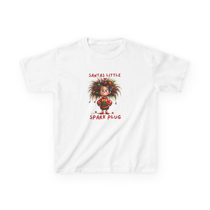 Santa's Little Spark Plug Kids Tee, Fun Holiday T-Shirt for Kids, Christmas Gift, Playful Kids Apparel, Cute Kids Clothing