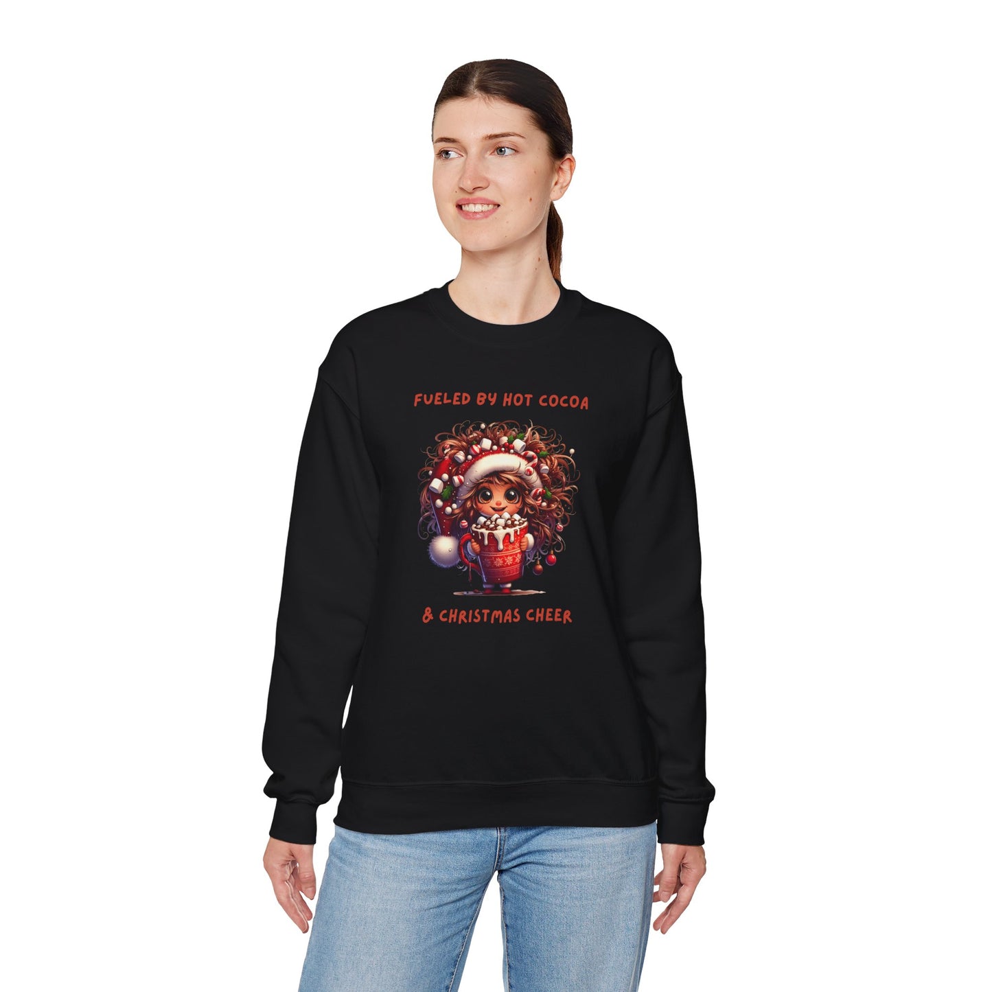 Sassy Elf Fueled by hot cocoa and Christmas Cheer Sweatshirt