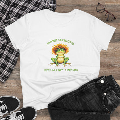 Jump Into Your Blessings Ribbit your way to happiness cute frog Womans semi fit tee