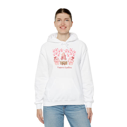 Cute 'Love Happier Together' Couples Hoodie, Valentine's Gift, Cozy Apparel, Unisex Sweatshirt, Cute Love Design,