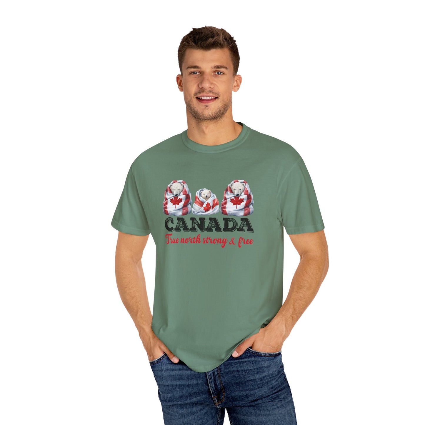 Canada True North Strong & Free Unisex T-Shirt Polar Bears Wrapped in Canada Flag