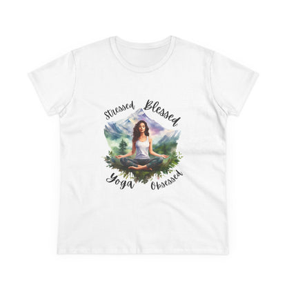 Stressed Blessed yoga Obsessed Woman's Semi fitted Shirt