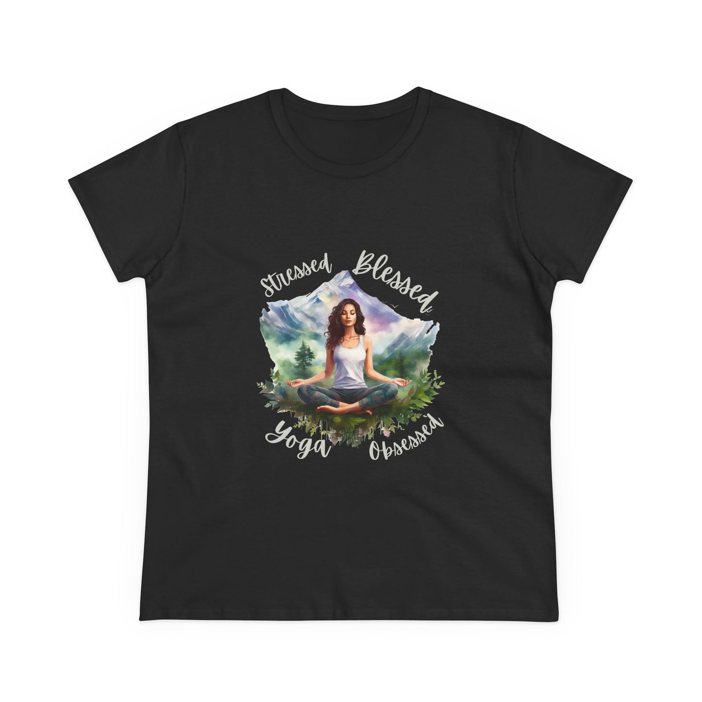 Stressed Blessed yoga Obsessed Woman's Semi fitted Shirt
