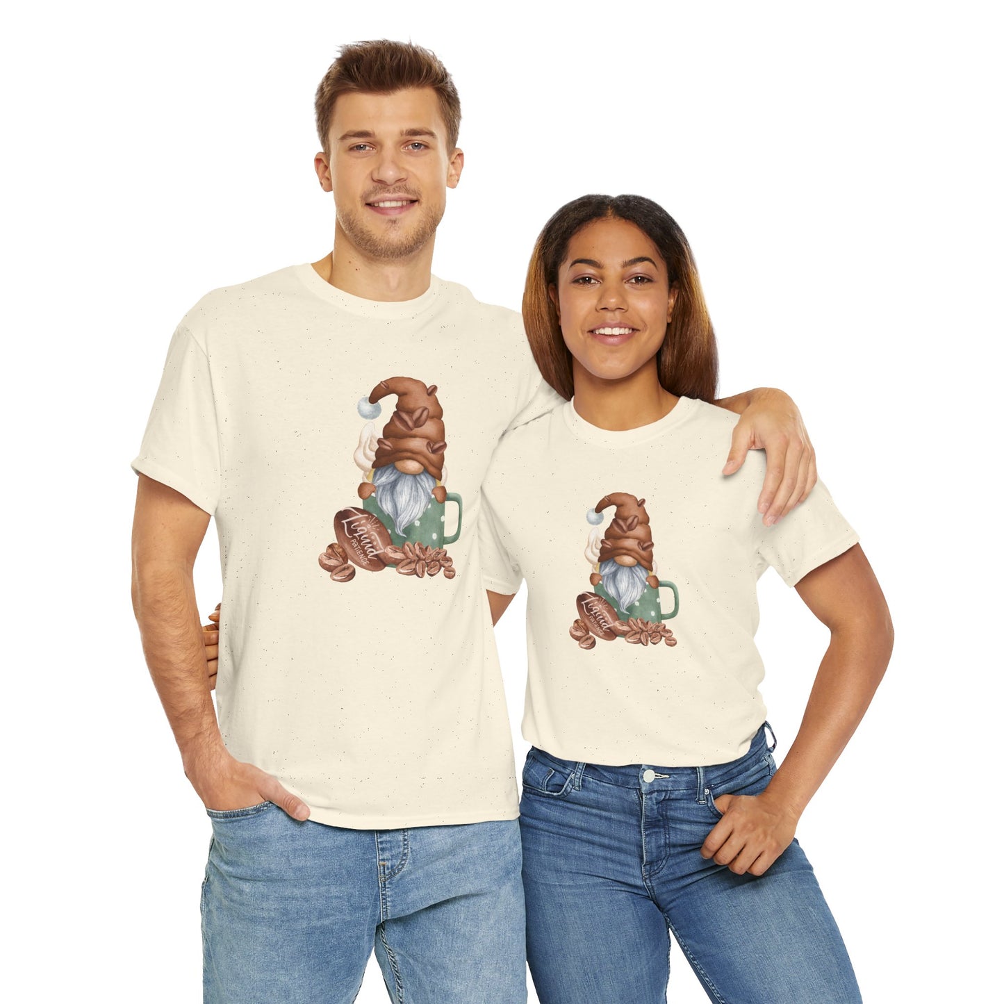 Cozy Coffee Gnome Tee, Unisex Heavy Cotton Tee, Perfect for Coffee Lovers, Holiday Gift, Cute Gnome Shirt, Casual Wear, Festive Attire