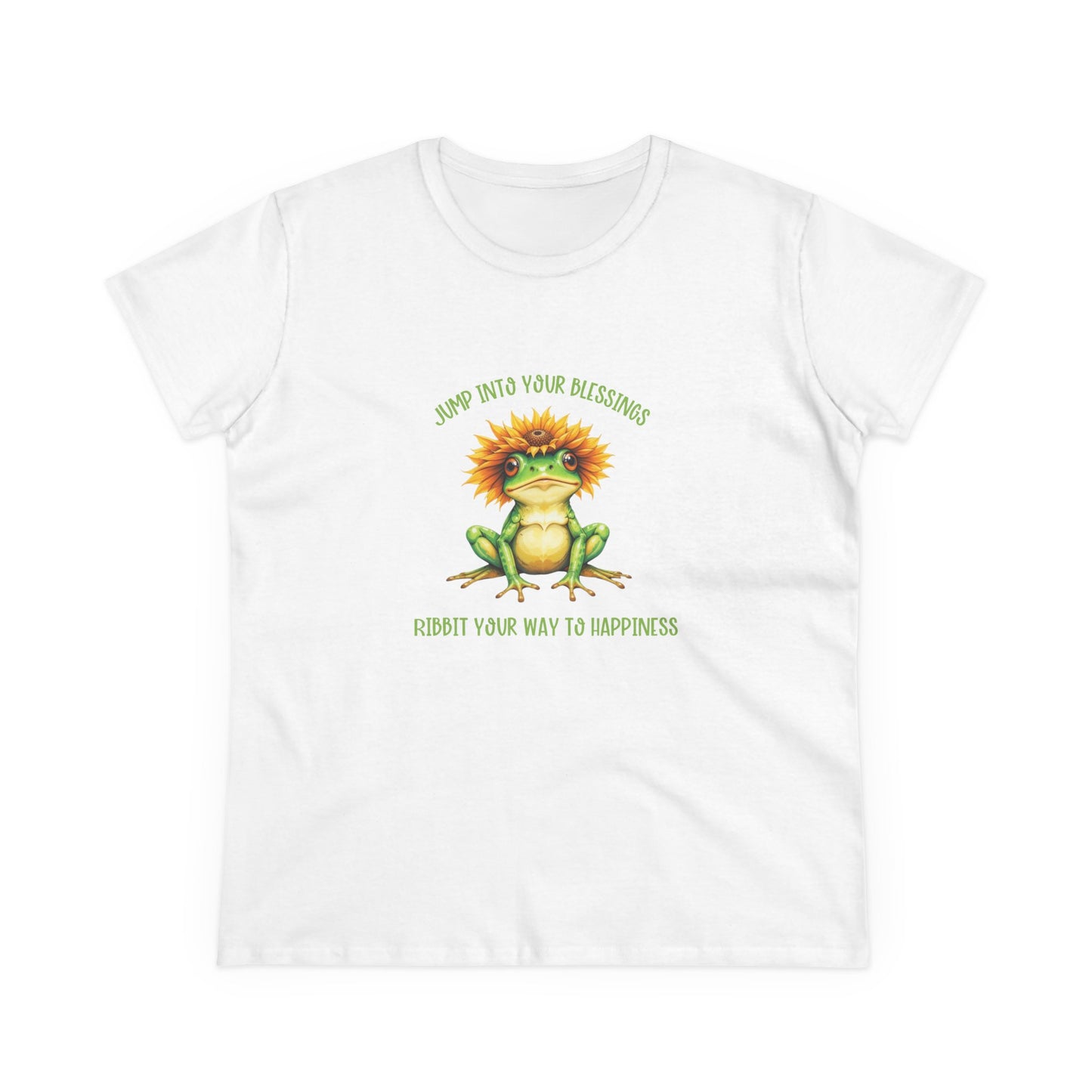 Jump Into Your Blessings Ribbit your way to happiness cute frog Womans semi fit tee