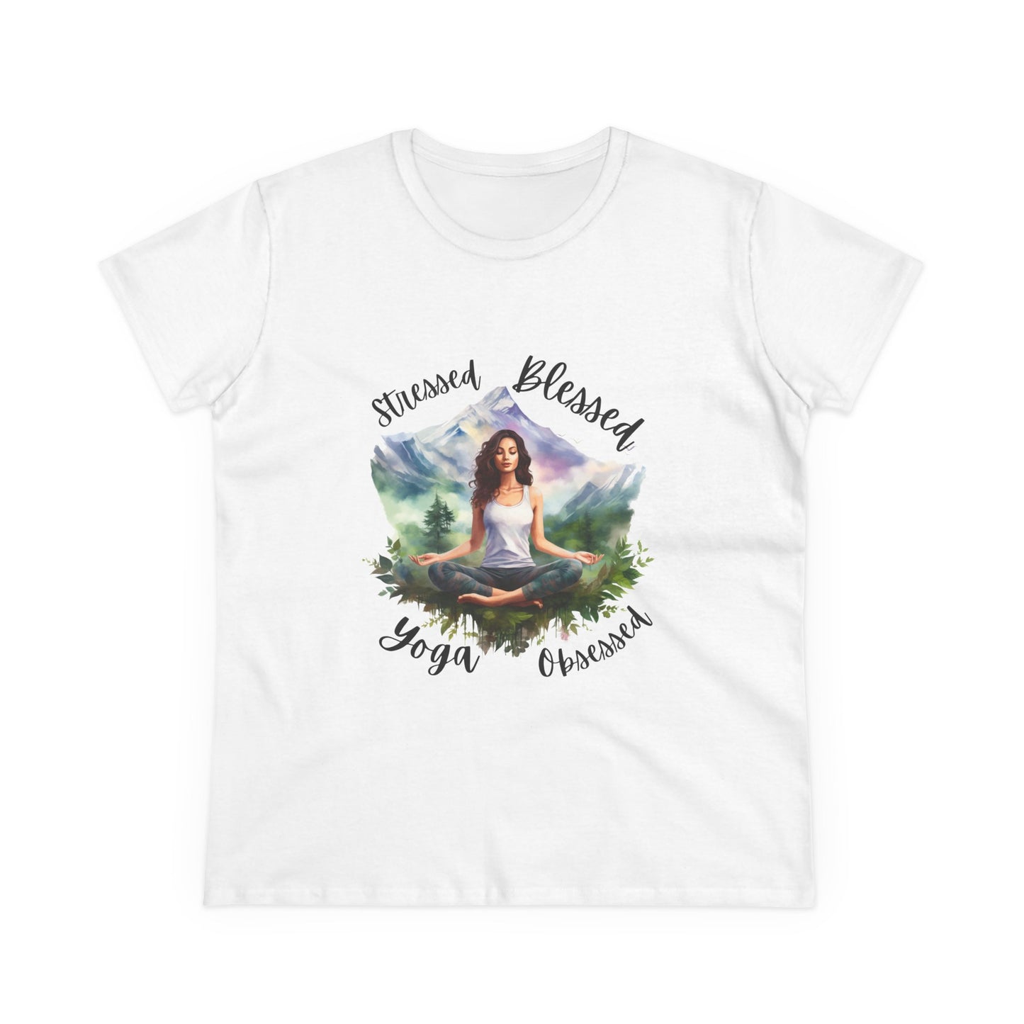 Stressed Blessed yoga Obsessed Woman's Semi fitted Shirt