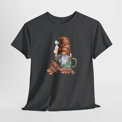 Cozy Coffee Gnome Tee, Unisex Heavy Cotton Tee, Perfect for Coffee Lovers, Holiday Gift, Cute Gnome Shirt, Casual Wear, Festive Attire