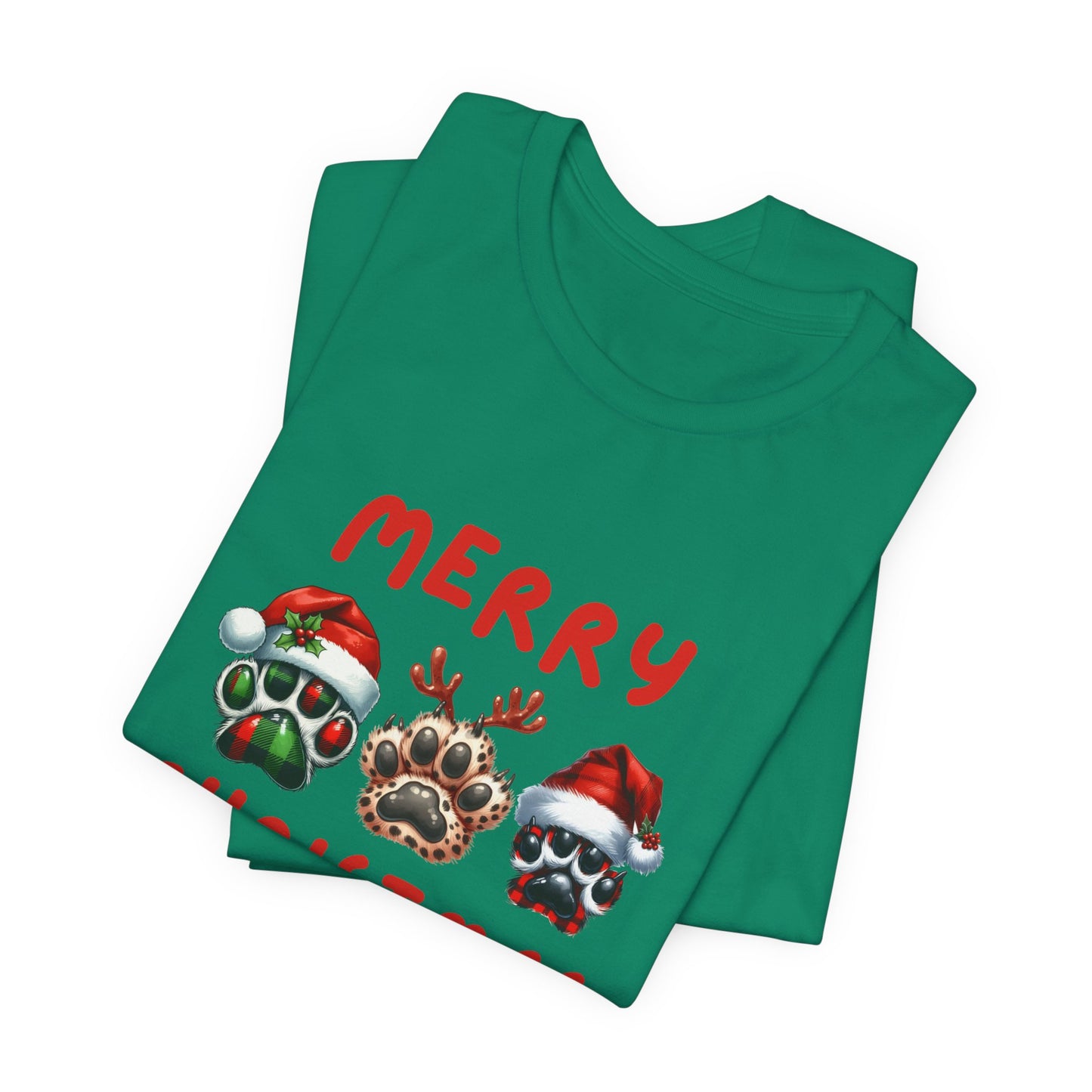 Merry Christmas paw prints Unisex Jersey Tee, Holiday T-shirt, Christmas Gift, Festive Short Sleeve, Winter Wear, Holiday Outfit, Gift for Him/Her