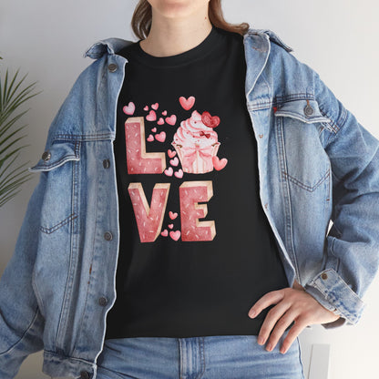 Cute Pink Love Cupcake Graphic Tee cupcake lover, Couples Gift, Unisex T-Shirt, Sweetheart Shirt, Heart Print Apparel, Romantic Wear