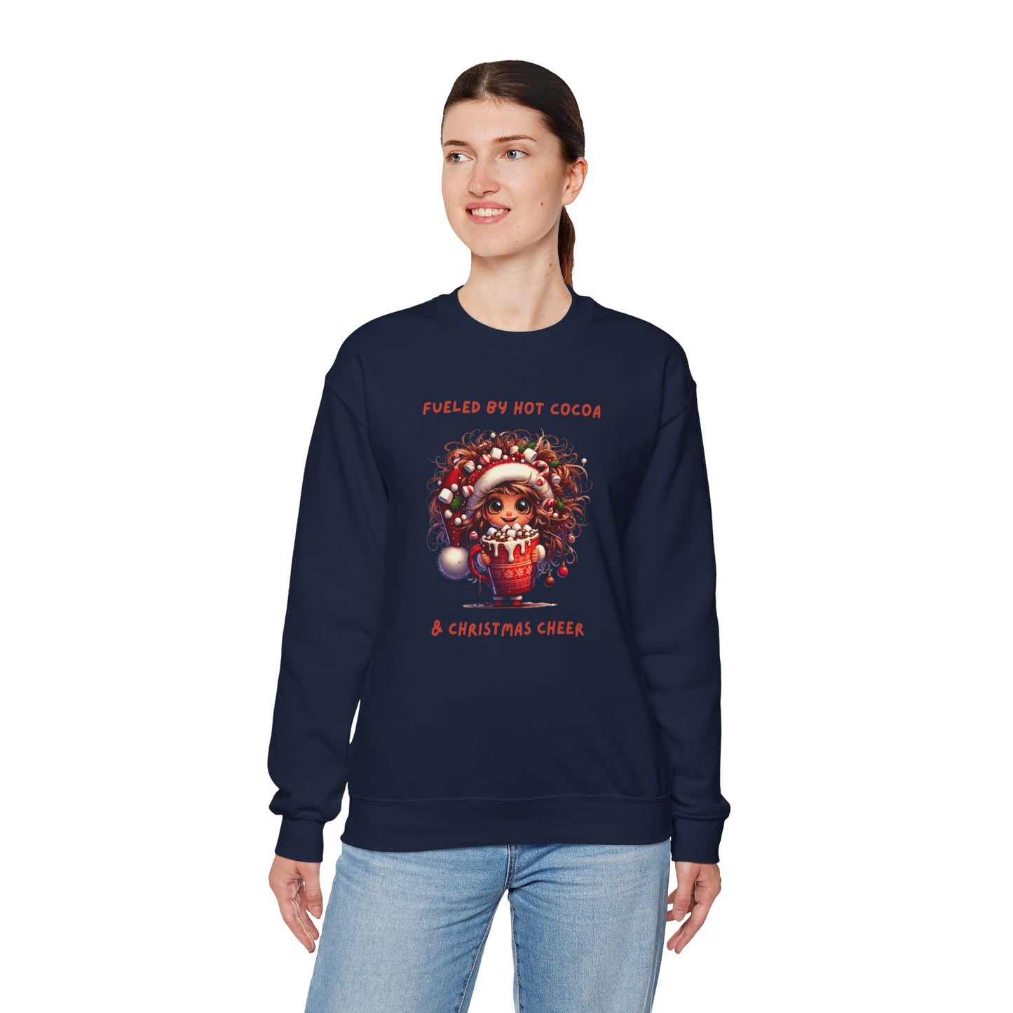 Sassy Elf Fueled by hot cocoa and Christmas Cheer Sweatshirt