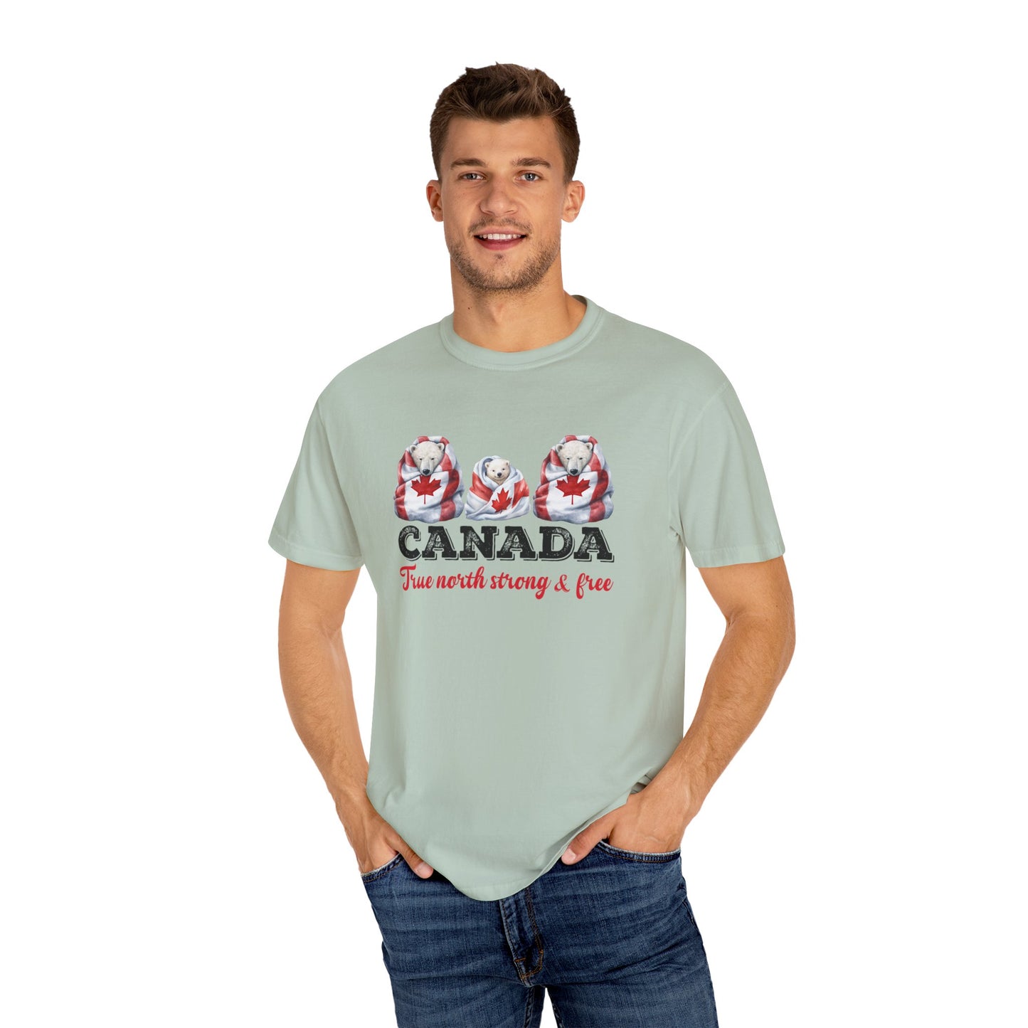 Canada True North Strong & Free Unisex T-Shirt Polar Bears Wrapped in Canada Flag