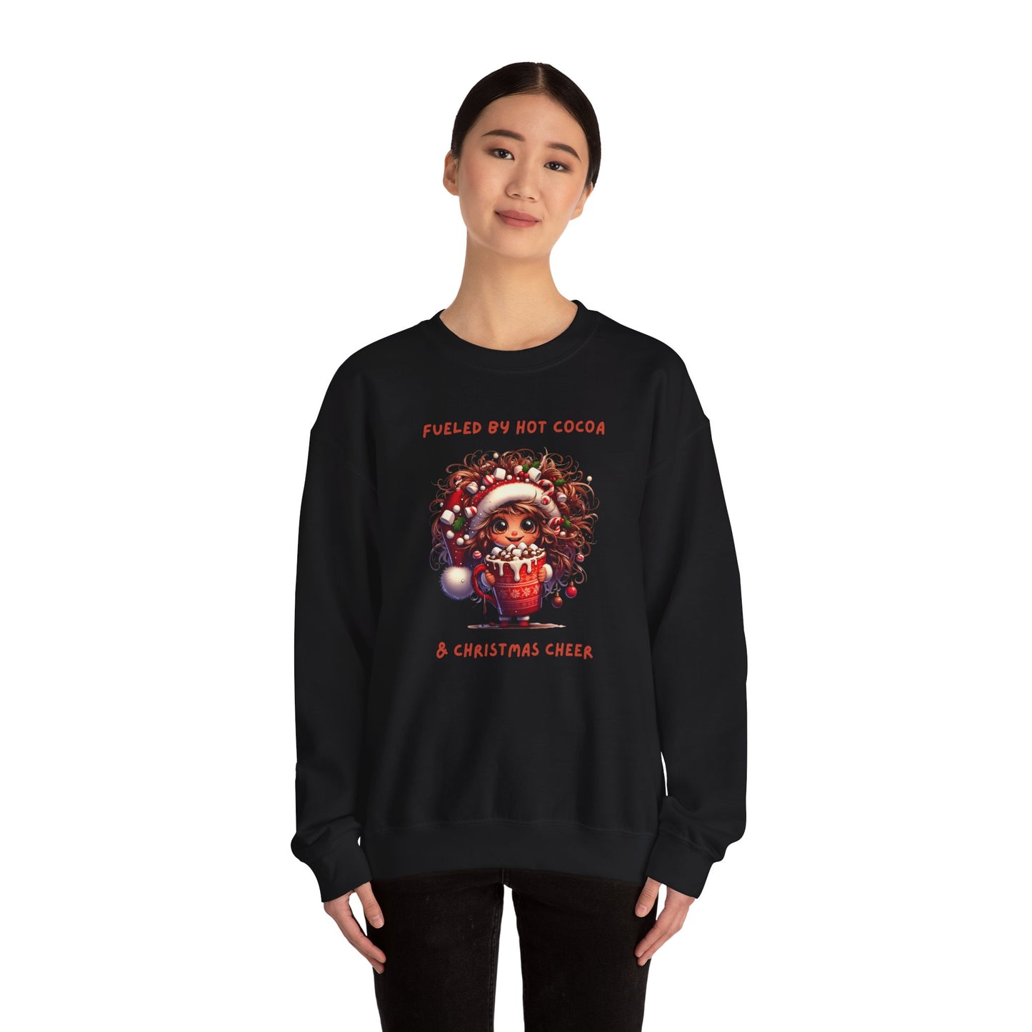 Sassy Elf Fueled by hot cocoa and Christmas Cheer Sweatshirt