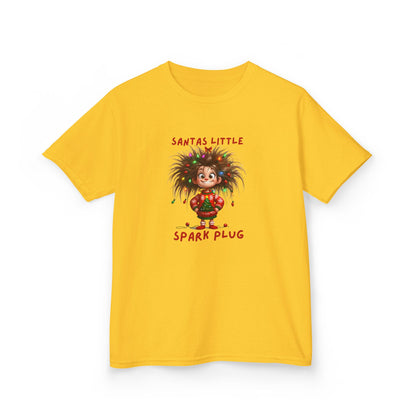 Santa's Little Spark Plug Kids Tee, Fun Holiday T-Shirt for Kids, Christmas Gift, Playful Kids Apparel, Cute Kids Clothing