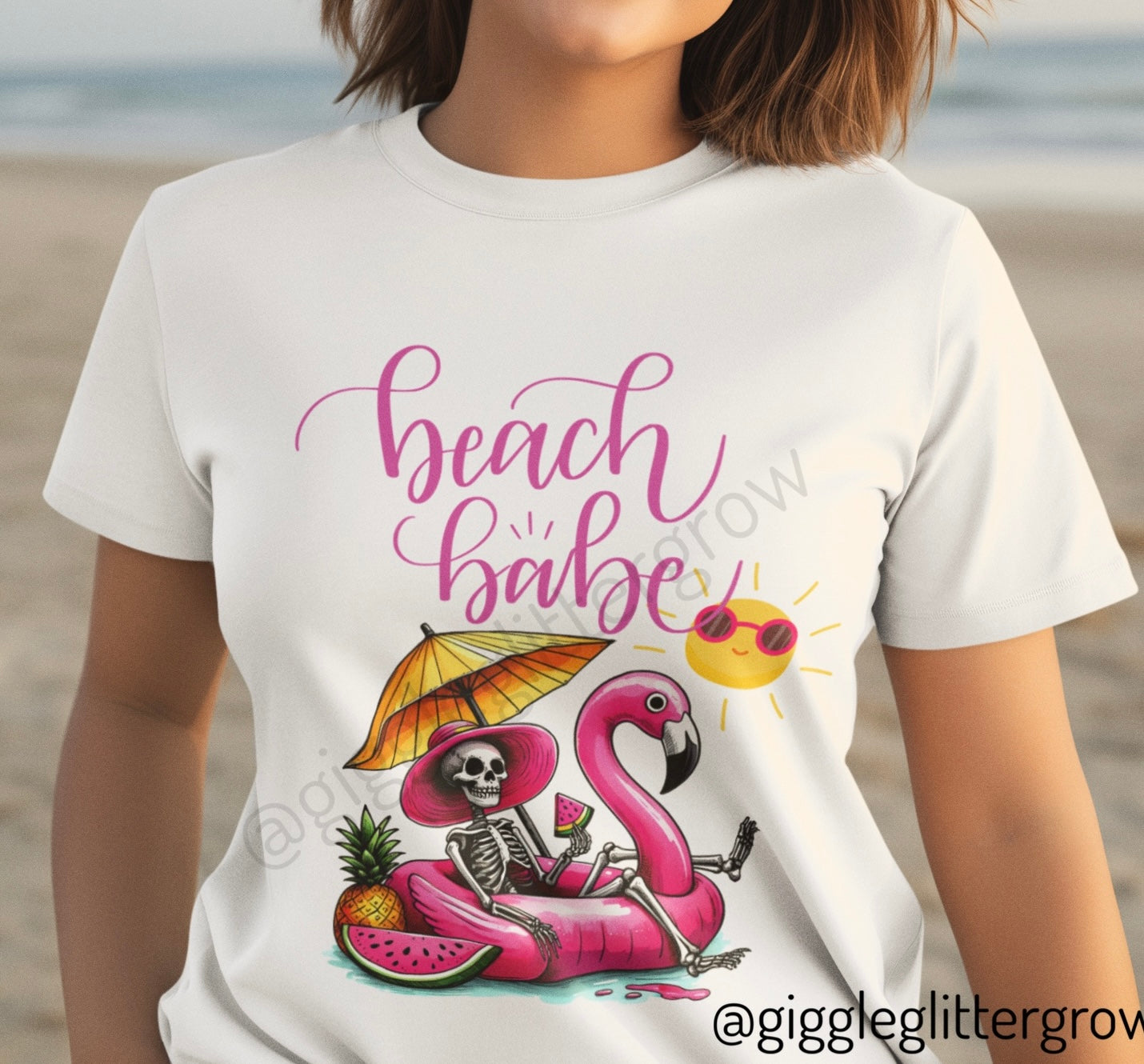 Beach Babe Skeleton Soakin Up Sunshine tee