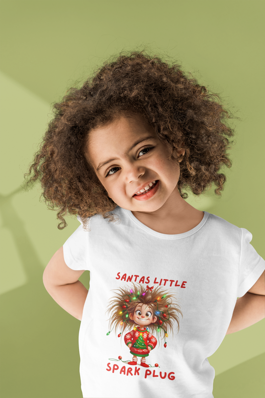 Santa's Little Spark Plug Kids Tee, Fun Holiday T-Shirt for Kids, Christmas Gift, Playful Kids Apparel, Cute Kids Clothing