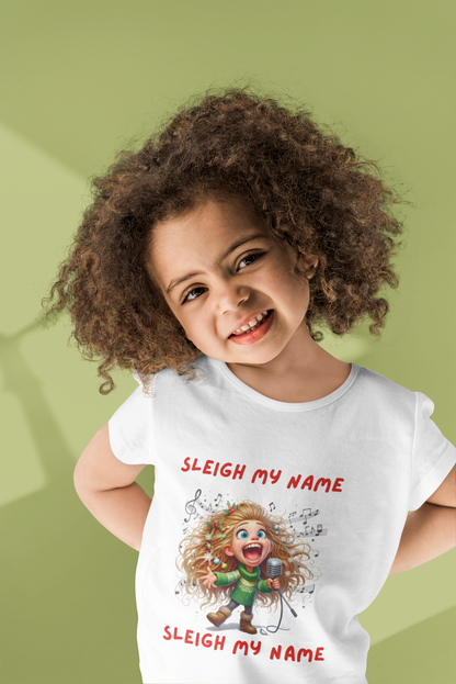 Festive Holiday Tee for Kids - "Sleigh My Name" Christmas Shirt, Fun Gift for Kids, Holiday Apparel, Kids Christmas Outfits, Playful T-Shirt