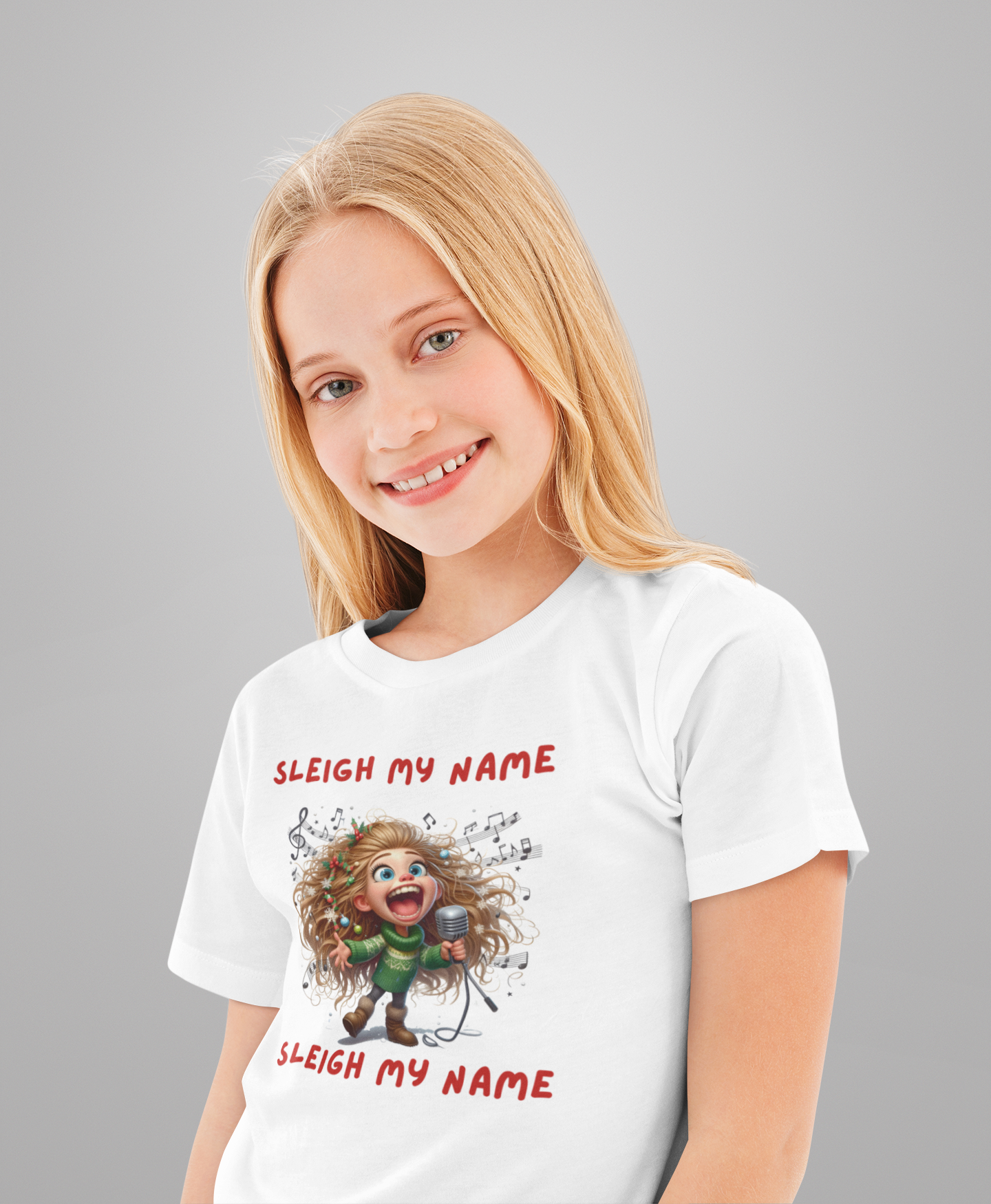Festive Holiday Tee for Kids - "Sleigh My Name" Christmas Shirt, Fun Gift for Kids, Holiday Apparel, Kids Christmas Outfits, Playful T-Shirt