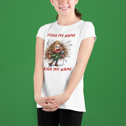Festive Holiday Tee for Kids - "Sleigh My Name" Christmas Shirt, Fun Gift for Kids, Holiday Apparel, Kids Christmas Outfits, Playful T-Shirt