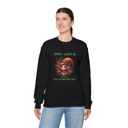 Short, Sweet, full of Holiday Sassy, Sassy Elf Holiday Sweatshirt, Cute Christmas Crewneck, Funny Seasonal Apparel, Unisex Gift for Friends, Holiday Party Outfit