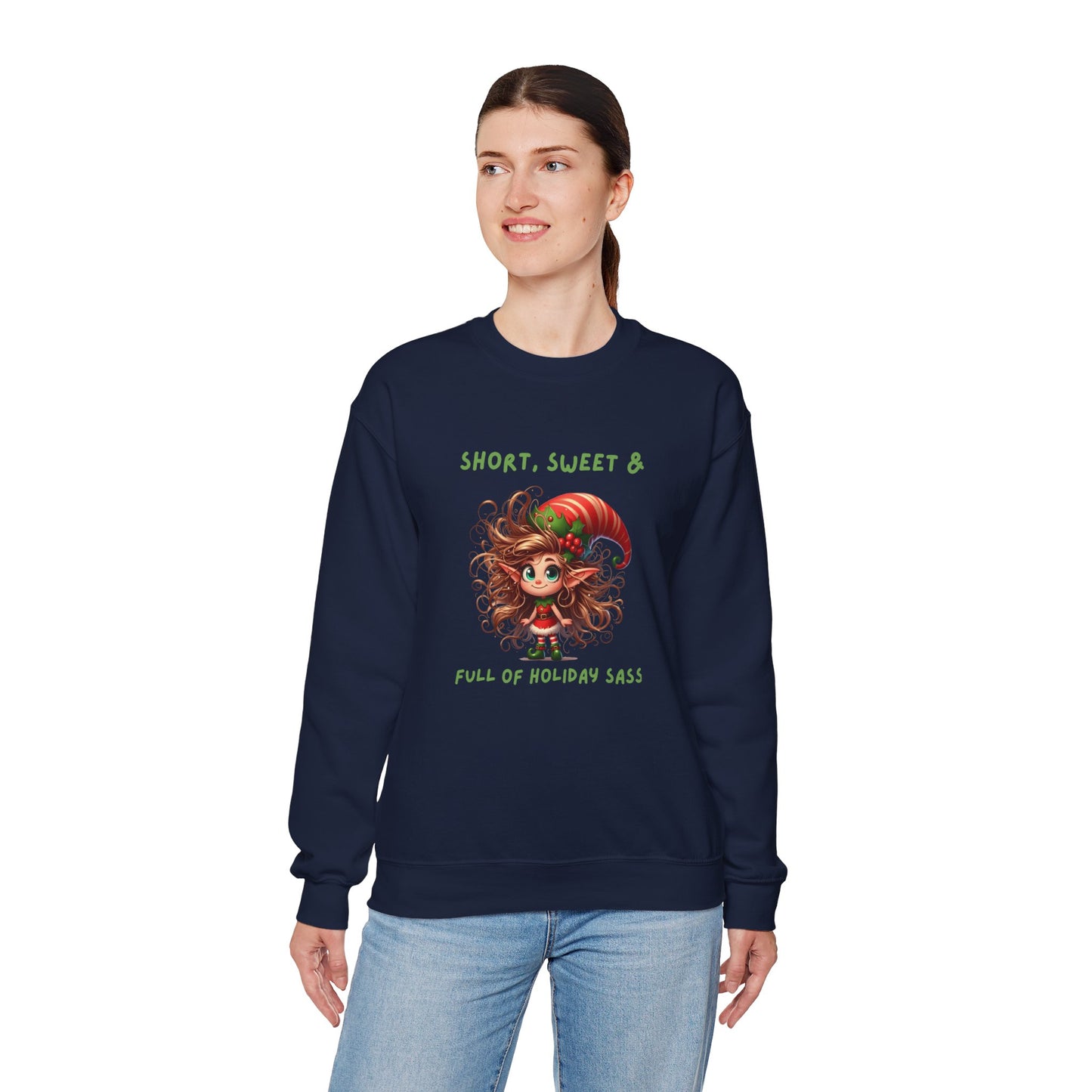 Short, Sweet, full of Holiday Sassy, Sassy Elf Holiday Sweatshirt, Cute Christmas Crewneck, Funny Seasonal Apparel, Unisex Gift for Friends, Holiday Party Outfit