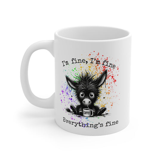 Funny Donkey Mug - I'm Fine, Coffee Lover Gift, Cute Animal Mug, Humorous Kitchen Decor, Perfect for Birthdays